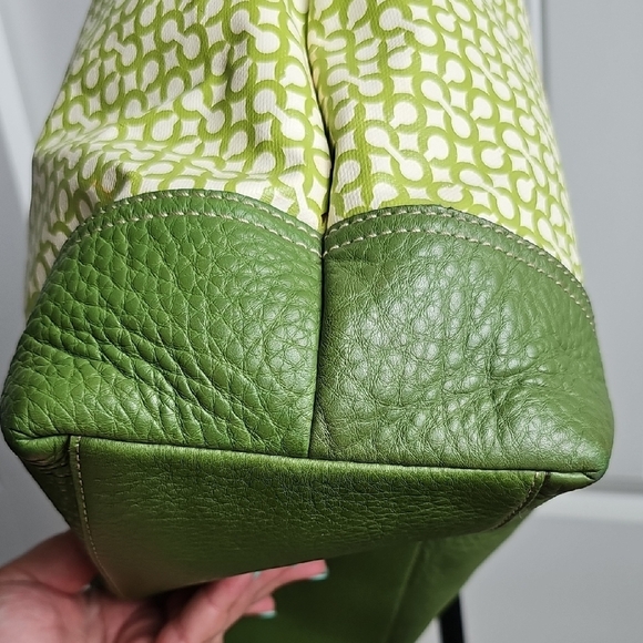 Coach 2008 Penelope Op Art North South Leather Canvas tote Green Yellow Interior - Picture 5 of 11